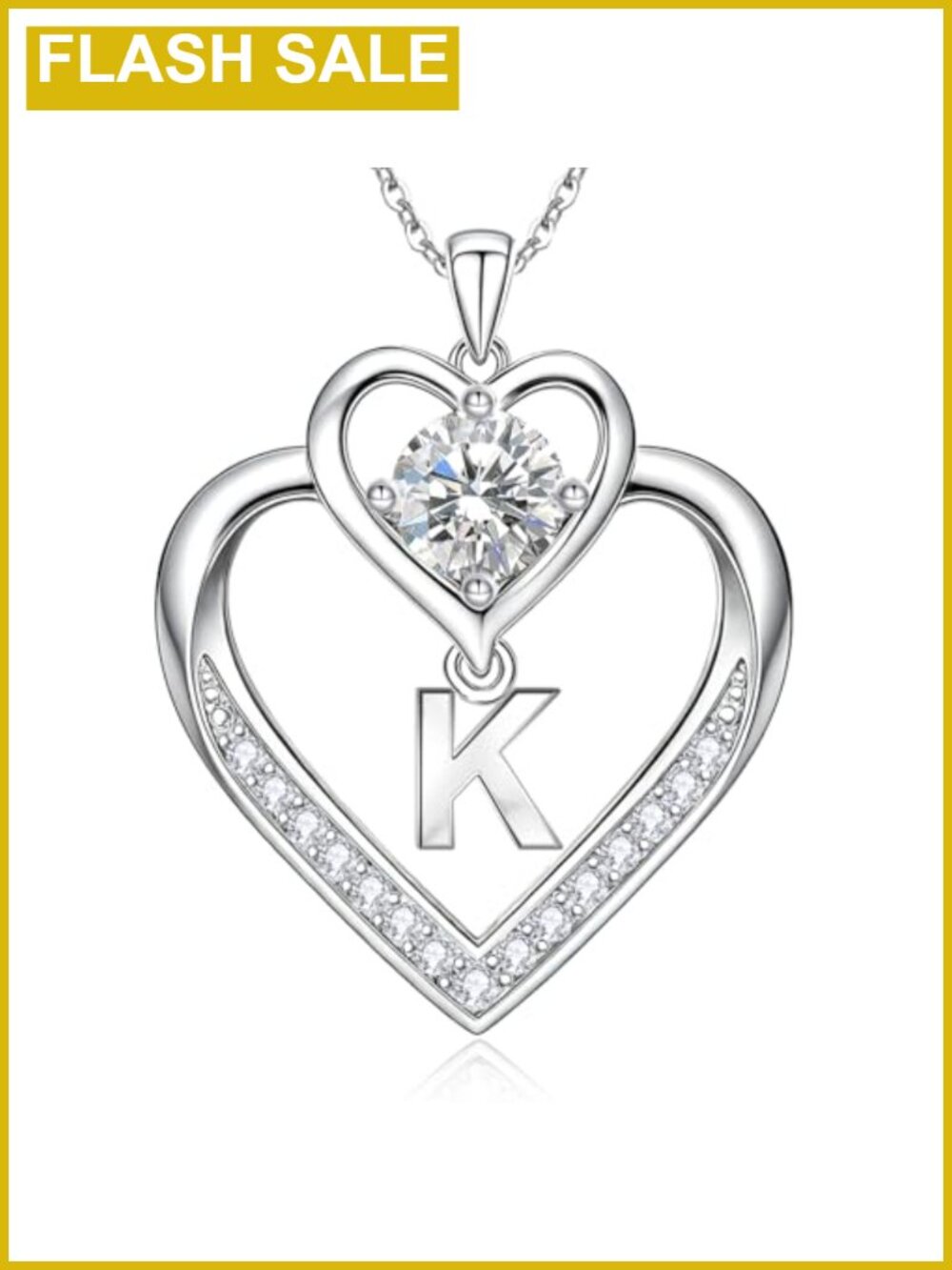 Moissanite Heart Initial Necklace 925 Sterling Silver Letter Pendant
